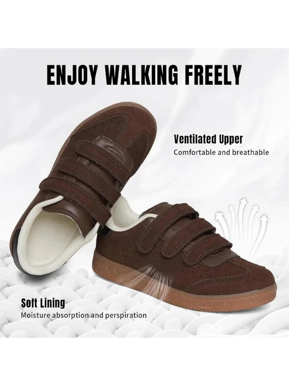 Women's Brown Faux Suede Comfortable Retro with Hook and Loop Closure Sneaker